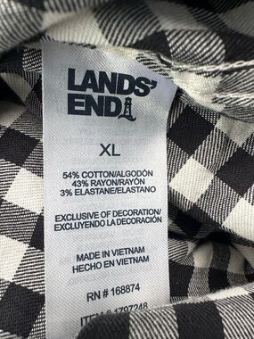 Lands' End Multicolor Check Black White Flannel Men’s Dress Shirt Size XL